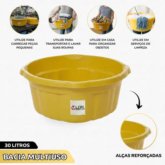 Bacia Plástica Reforçada 10L 20L 30L 2 Variações De Cores Profissional Resistente