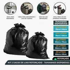 Kit 2 Pacotes Sacos de Lixo Reforçados 20L 40L 60L 100L Alta Resistência Uso Residencial e Comercial