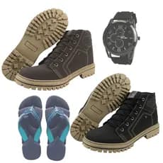 Kit 2 Coturno Urbano Unissex+Relógio+Chinelo Solado Macio Costurado Alta Brasão Lançamento