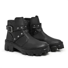 Bota Coturno Fivela Metal Fechamento Zíper Interno Solado Borracha Tratorado Macio Lançamento Limitado