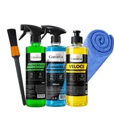 KIT LIMPEZA AUTOMOTIVA SHAMPOO COM CERA CONCENTRADO + CERA LIQUIDA DE CARNAUBA CRISTALIZADORA + MULTIUSO APC PINCEL PANO