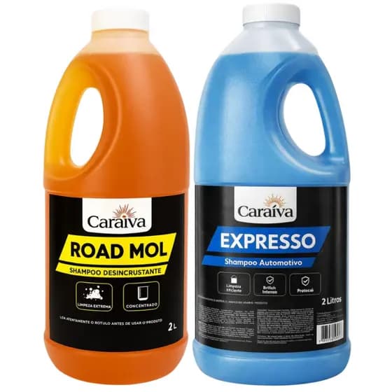 Kit limpeza automotiva shampoo road mol limpeza pesada + Shampoo neutro lavagem carro concentrado 2L