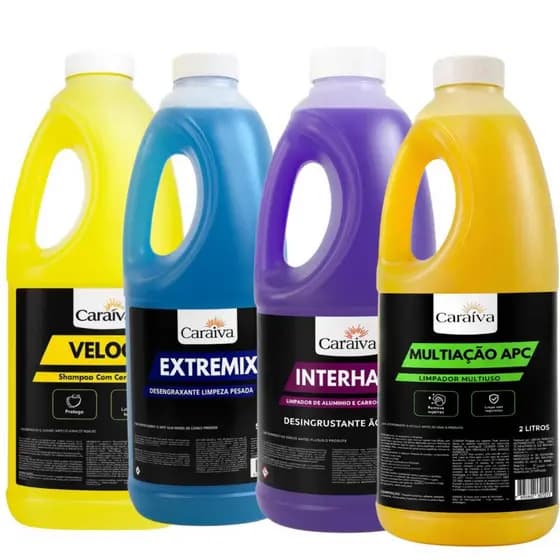 Kit Limpeza Carro Completo Limpador Multiuso Apc + Shampoo Com Cera + Lm + Solupan Desengraxante