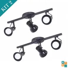 Kit 2 Luminárias Trilho Spot 3 Lâmpadas Preto E27 Bivolt