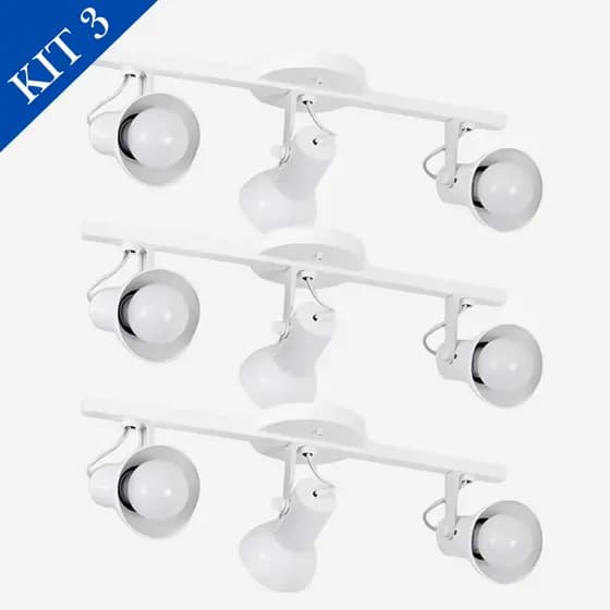 Kit 3 Spot Trilho Duplo 3 Sobrepor Direcionavel 110V/220V