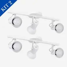 Kit 2 Spot Trilho Duplo 3 Sobrepor Direcionavel110V/220V