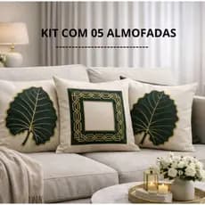 KIT 5  CAPA DE ALMOFADAS  BORDADA COM APLIQUE EM SUED LUXO