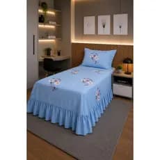 JOGO DE CAMA COBRE LEITO 2 PEÇAS SOLTEIRO BABADINHO EM MICROPERCAL 200 FIOS ESTAMPADO