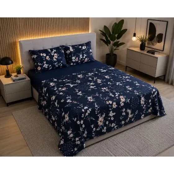 JOGO DE CAMA 4 PEÇAS CASAL QUEEN 200 FIOS TOQUE DE ALGODÃO MICROPERCAL