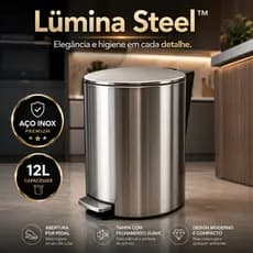 Lixeira Inox 12L Slim com Pedal Tampa Anti Odor Moderna Lümina Steel Redonda Premium 12 Litros Steel