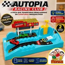 Pista Lava Rápido Infantil Posto Gasolina Autopia Racing Com 2 Carrinhos Brinquedo Educativo 3 Anos+