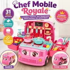 Conjunto Cozinha Infantil Portátil 4x1  Maleta Ônibus Food Truck 31Peças Brinquedo Educativo Unissex