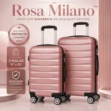Kit 2 Malas De Viagem Com Rodinhas 360° Leve Resistente18 e 20 Polegadas Rosa Rígida Leve Resistente