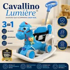 Cavalinho Infantil  3 em 1  Com Empurrador  Balanço Luz e  Sons Brinquedo Educativo para bebês  Azul