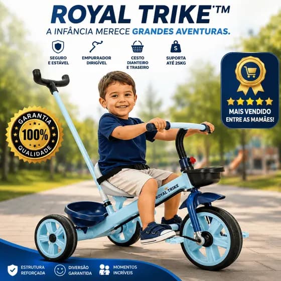 Triciclo Infantil com  Empurrador  Dirigível e Pedal 3  Rodas Cesto  Azul Até 25kg controle dos pais