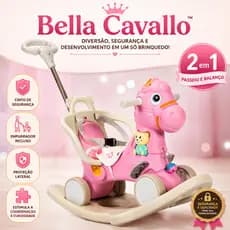 Cavalinho de Passeio Balanço 2 /1 Infantil Rosa com Empurrador,Cinto de Segurança e Proteção Lateral