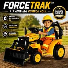 Trator Elétrico Infantil 6V Recarregável Amarelo ForceTrak™  Carrinho  Motorizado com Pá Escavadeira