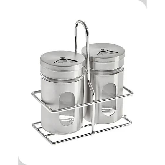Jogo Saleiro e Pimenteiro com Suporte Inox Haüskraft