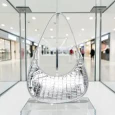 Bolsa Croco Metalizado Verniz Meia Lua Forrada De Ombro sk 03