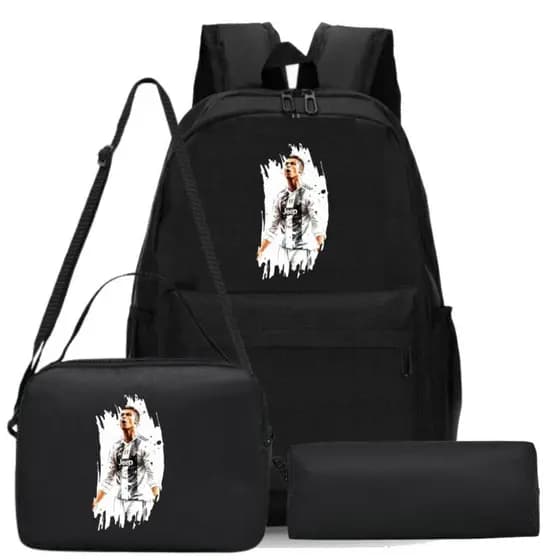 Kit Mochila Escolar Cristiano Ronaldo + Lancheira Térmica + Estojo Infantil Completo SK 03