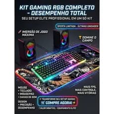 Kit Gamer Setup Mouse RGB + Teclado Semimecânico + Mousepad Dragão RGB 80x30cm + Caixa De Som LED