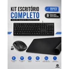 Kit Escritório Home Office Teclado USB ABNT2 Mouse Sem Fio Mousepad 70x35cm Grande Aportex