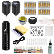 MITU Kit completo de tatuagem para iniciantes, metralhadora com Com Agulhas De Fonte De Alimentação+ 2 Fontes Sem Fio
