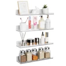 Kit - 2 Prateleiras Acrílico Invisível Flutuante 38Cm Organizador De Banheiro Minimalista Moderno Com Suportes
