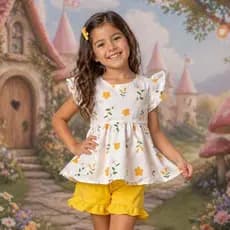 Conjunto infantil menina blusa e shorts princesa confortavel estampado tamanho 4,6,8