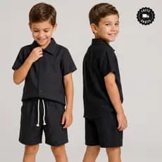 Conjunto Infantil Linho Camisa e Short Menino 2 Peças 2 a 8 Anos