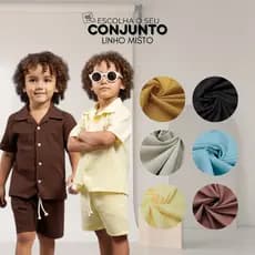Conjunto Infantil Menino Conjunto Arrumado Menino em Linho Blusa e Bermuda Tamanho 2 4 6 8