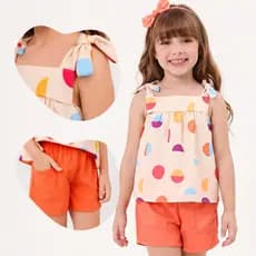 Conjunto infantil menina moda blogueira blusa e shorts princesa confortavel estampados tamanhos 4 6 8