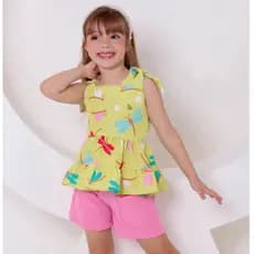 Conjunto infantil menina Blusa e Shorts Blogueirinha confortavel estampado verao conjunto de cor para meninas 2,4,6 8 10