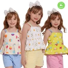 Conjunto infantil Menina Acabamento Premium Blusa e Shorts Não Fica Transparente do 4 ate 10 anos