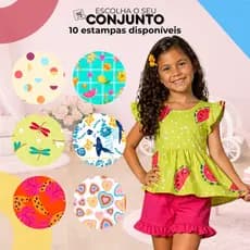 Conjunto infantil menina blusa e shorts princesa confortavel estampado blogueirinha tamanho 4,6,8