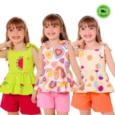 Conjunto infantil menina moda blogueira blusa e shorts princesa confortavel estampados tamanhos 2 4 6 8 10