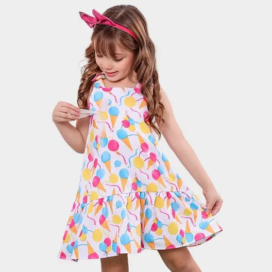Vestido Infantil Luxo Crepinho de Babado e Alças Reguláveis 4 6 8 e 10 Anos