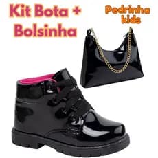 Kit Bota e Bolsinha Infantil Menina Verniz Coturno Sola Tratorada Confortável Moda Casual Promoção