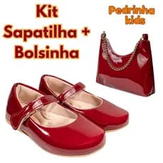 Kit Sapatilha e Bolsinha Infantil Menina Boneca Glow Verniz Antiderrapante Confortável Promoção