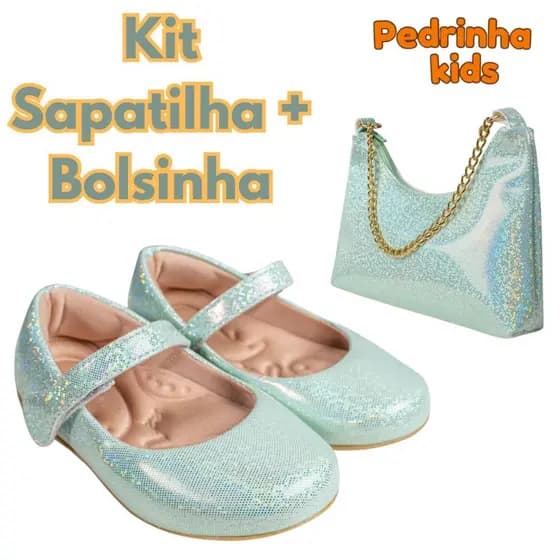 Kit Sapatilha e Bolsa Infantil Menina Brilho Glow Palmilha Confort Macia Delicada Festa Promoção