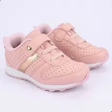 Tênis Infantil Feminino Rosa Confortável Respirável Detalhe Dourado Promoção