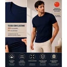 Camiseta Masculina Algodão Premium Importada 95% Algodão com Elastano Confortável