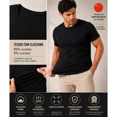Camiseta Masculina Premium 95% Algodão 5% Elastano Importada Gola Careca Básica