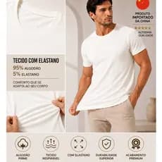 Camiseta Masculina Gola Redonda 95% Algodão 5% Elastano Toque Macio Premium
