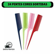 Kit com 24 Pentes Cabo Fino – Pente Plástico Profissional para Cabelos