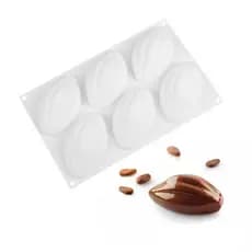 Molde de Silicone de feijão de 6 cacau, pastelaria francesa, 6 amêndoa contínua, Mousse tridimensional, bolo, sobremesa