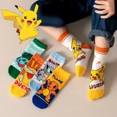 5 Pares De Meias Infantis Pokémon De 1 A 12 Anos , Meninos E Meninas , Presente De Aniversário De Algodão