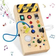 Brinquedo Sensorial De Madeira Ocupado Montessori Com Placa De Interruptor De Luz LED , Jogos De Atividades De Viagem Pa
