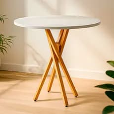 Mesa Redonda 80cm Mdf branca Cozinha Sala Pés De Madeira jantar Cafeteria Padaria Restaurante