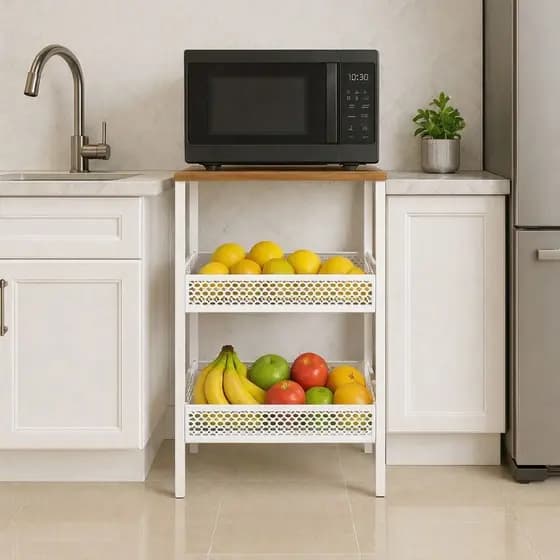 Fruteira De chão cozinha Linha Luxo Moderna De Aço Com Tampo Madeira Mdf QUEIMA DE ESTOQUE